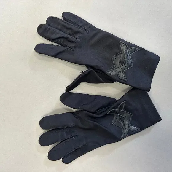 Vintage 80s Isotoner black nylon‎ Stretchy driving liner gloves one size - Picture 2 of 11